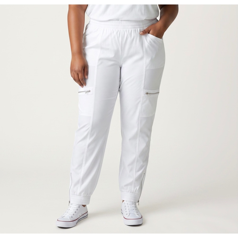 Chico's Zenergy White Cargo Jogger Pants Zipper Ankle Stretch Size 3 Large XL